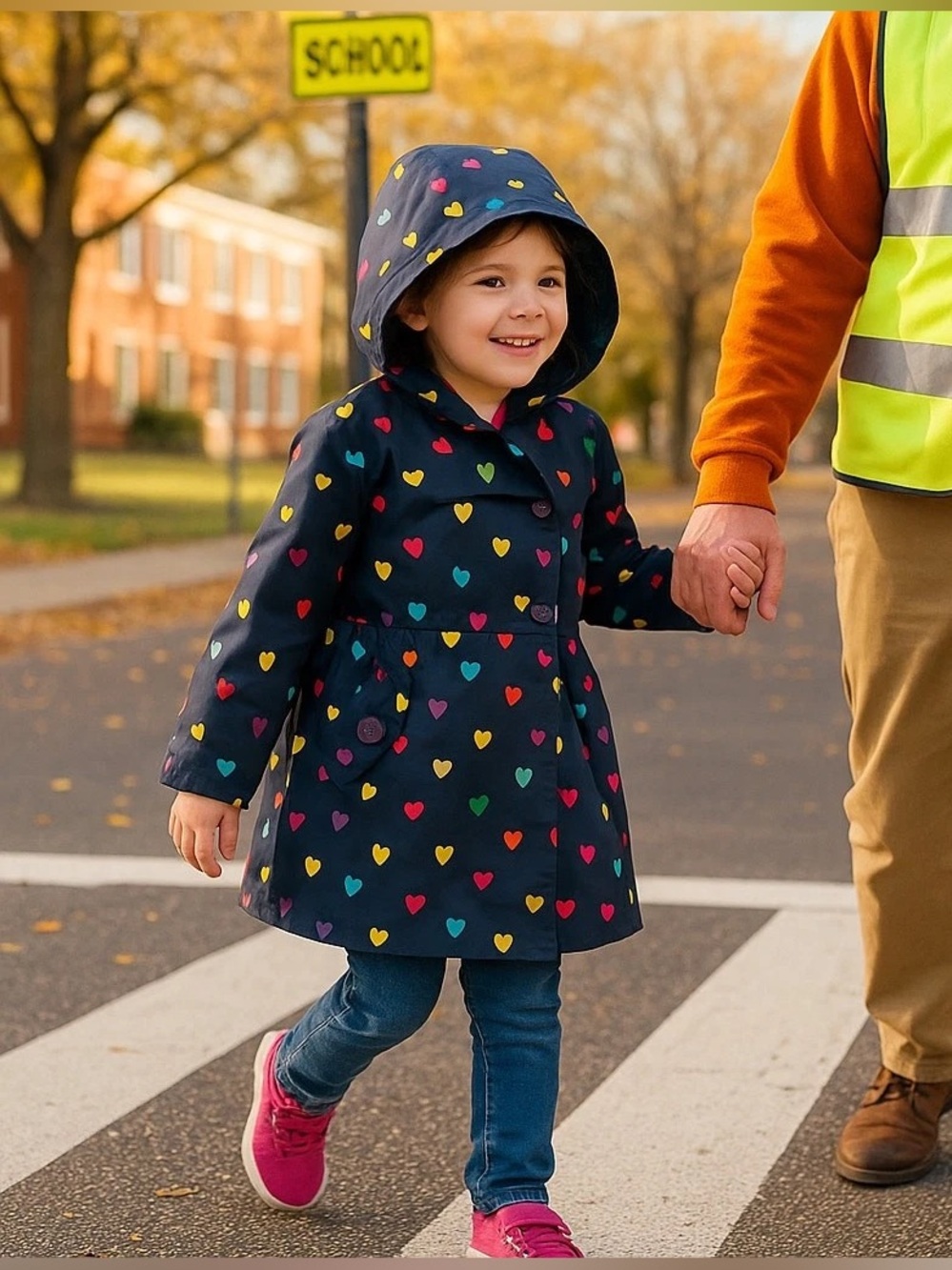 London Fog Girls 4T Navy Bright Rainbow Hearts Hooded Raincoat Classic Essential